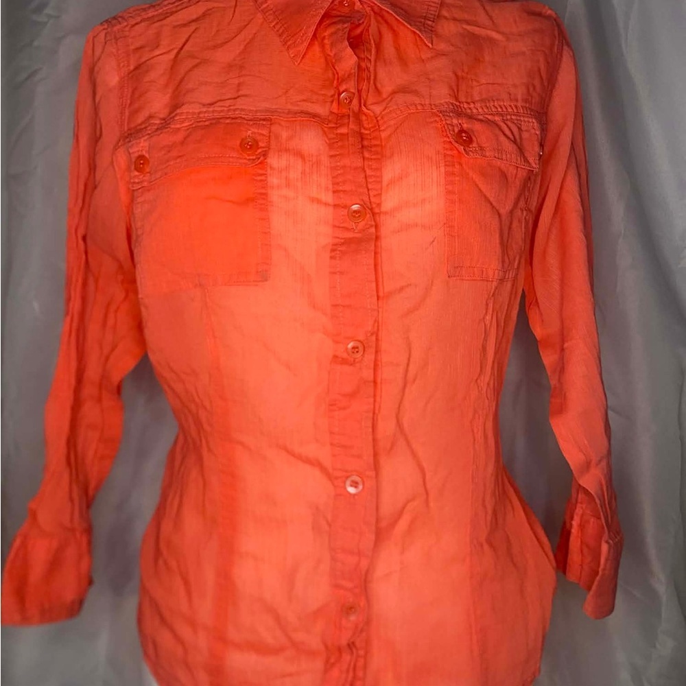 Liz Claiborne Orange 100% Cotton Button Down Shirt XL Coastal Preppy
